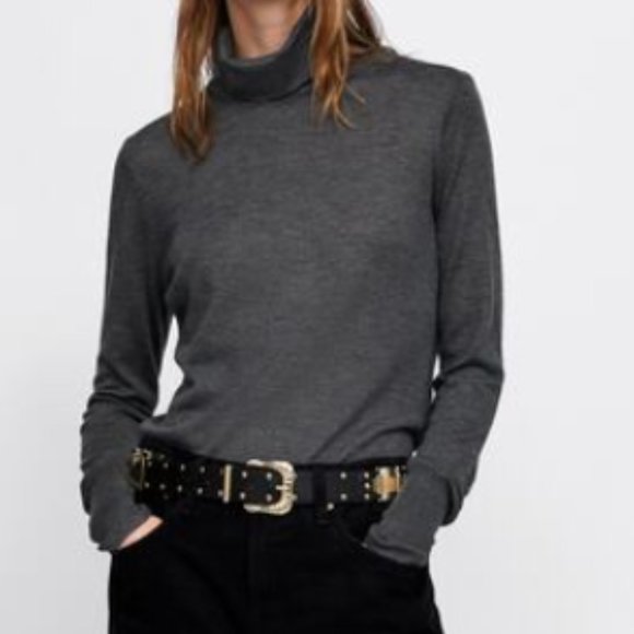 ZARA WOOL GRAY SOFT TOUCH TURTLENECK SWEATER - Picture 1 of 3